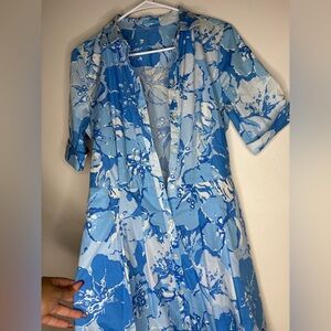 J McLaughlin Floral Blue midi shirt dress